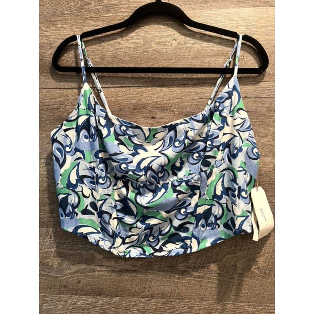 Midnight Sky Linen Blend Floral Halter Top Size Xtra Large